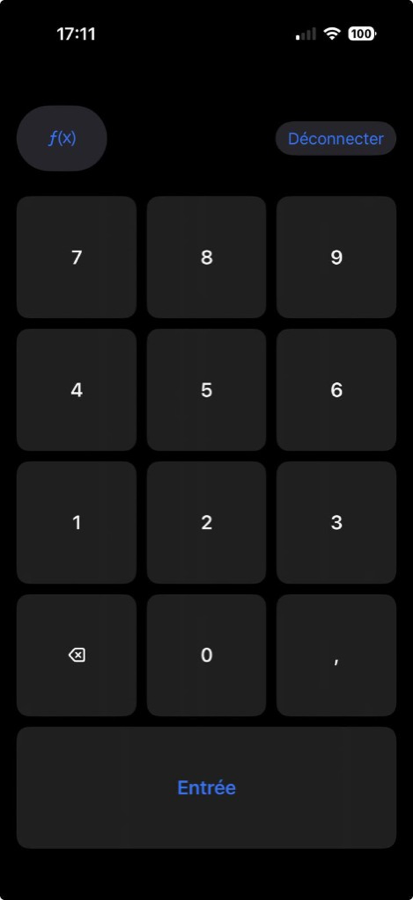 Aperçu de l’app MacPad sur iPhone : pavé numérique